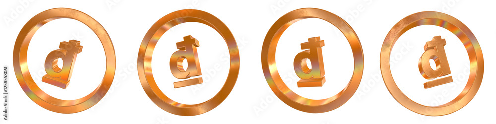 Poster set of 4 3d vietnamese dong coin outline shapes with golden and rainbow effects isolated on a transp