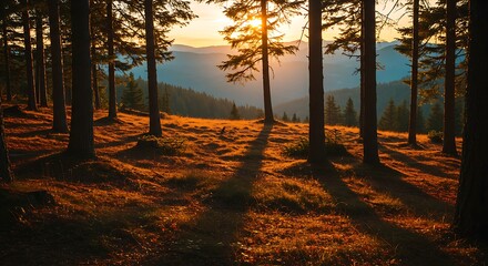 Vibrant Forest Landscape Golden Hour Sunlight Long Shadows Cinematic Color Grading Generative Ai