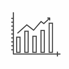 This vector illustration features a bar chart displaying upward trends with distinct bars and a line moving toward success, symbolizing growth and progress in data analysis.