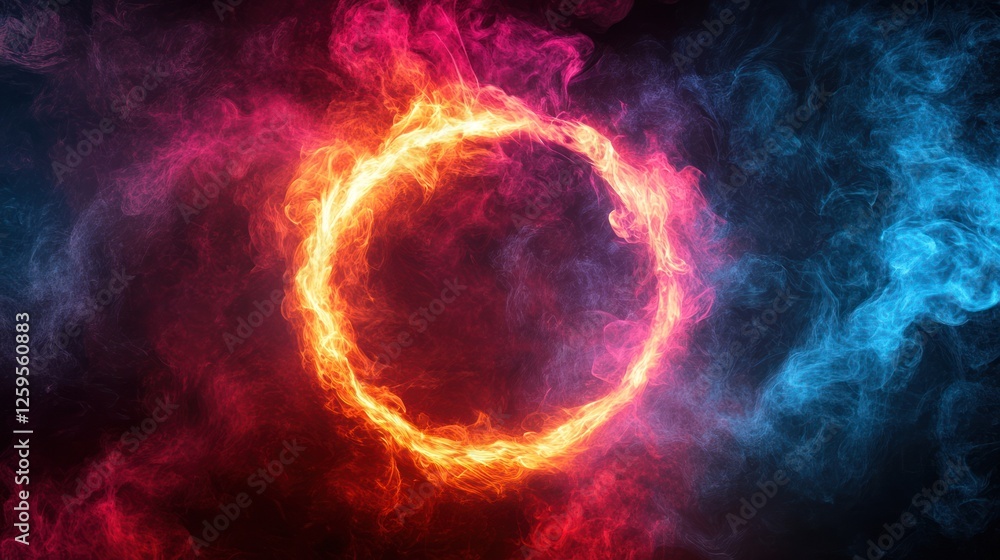 Wall mural Fiery ring, smoke, abstract, background, design, element, red, blue