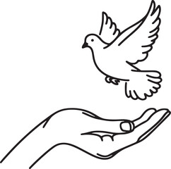Hand and Dove Line Art Illustration