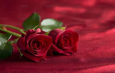 Red rose on a red background, Valentine's Day concept, banner design. 