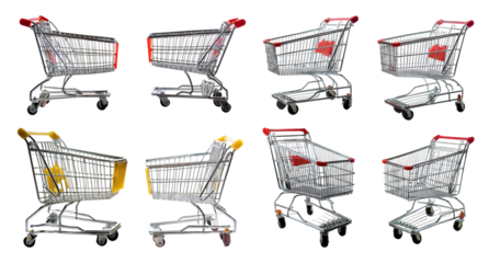 Various Angles of Shopping Carts on Transparent Background, isolated on transparent background