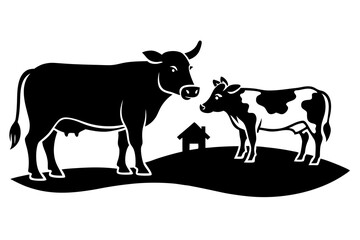 cow and pig on the farm  silhouette  vector