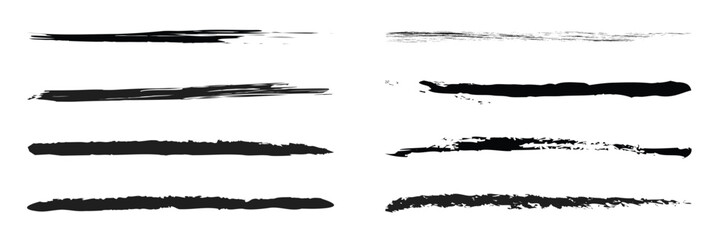 Charcoal pencil straight horizontal lines. Scribble black strokes vector set. Charcoal texture lines isolated on white background. Grunge smears, thin and thick chalk strokes, pencil dividers.