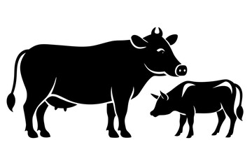 cow and pig on the farm  silhouette  vector