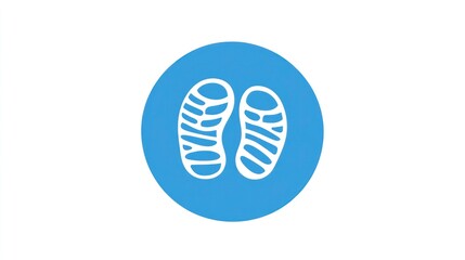 icon of two shoe prints in a blue circle, on a white background. The design is minimalistic