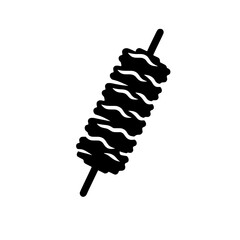 Grilled Skewer Icon: A bold and simple black silhouette of a grilled meat skewer, perfect for restaurant menus, food blogs, and culinary illustrations.