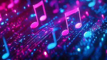 Fototapeta premium Ultrarealistic neon pink and blue music-themed background with vibrant glowing lights, perfect for concert posters, DJ events, and energetic digital art projects. Dynamic and futuristic!