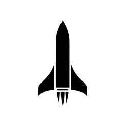 Rocket Launch Icon: A bold, black and white silhouette of a rocket taking off, symbolizing ambition, progress, and the pursuit of new frontiers. Its simple.