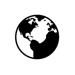 Global Connectivity:  A minimalist black and white illustration of the Earth, symbolizing worldwide connection, international business, and a shared future.