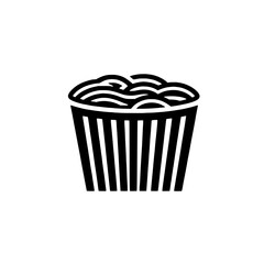 Instant Noodles Cup:  A simple, bold graphic illustration of a cup of instant noodles, perfect for food blogs, packaging, or menu designs.  The image is a minimalist black and white design.