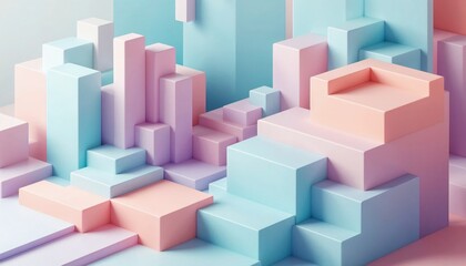 Obraz premium Pastel Geometric Cityscape Minimalist Dreamy Architecture Design
