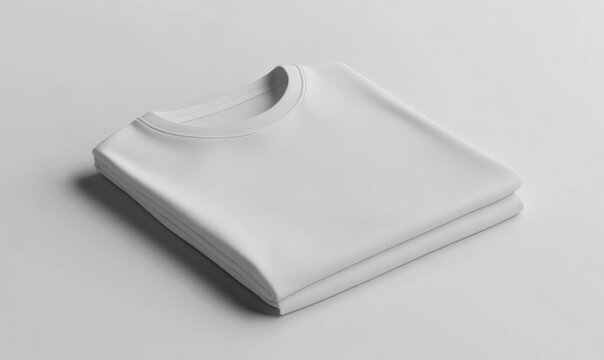 Folded white t-shirts on white background; apparel mockup