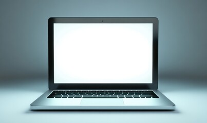 Laptop computer blank screen, modern studio