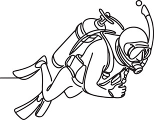 Elegant Line Drawing of Scuba Diver Underwater