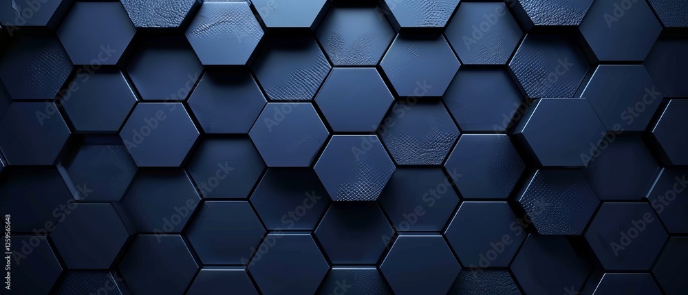 Poster dark navy hexagonal background with a radial center space, 3d illustration and rendering placeholder