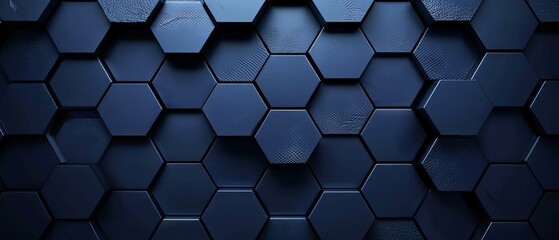 Dark navy hexagonal background with a radial center space, 3D illustration and rendering placeholder for futuristic presentations and technology-focused design visuals