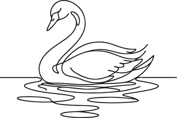 Elegant Line Drawing of Swan on Water