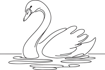 Elegant Line Drawing of Swan on Water
