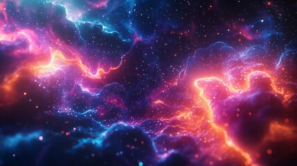 Fototapeta premium Abstract cosmic glowing nebulae background. Featuring cosmic glowing nebulae with bright colors. Emphasizing depth and ethereal illumination. Ideal for space and artistic themes.