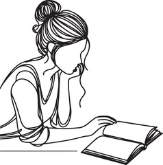 Minimalist Line Drawing of a Woman Reading on the Floor