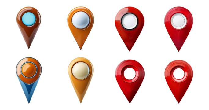 Colorful Map Markers Set for Location Pins and Navigation Use, isolated on transparent background