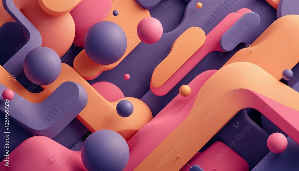 Poster playful abstract arrangement with rounded shapes and muted color palette