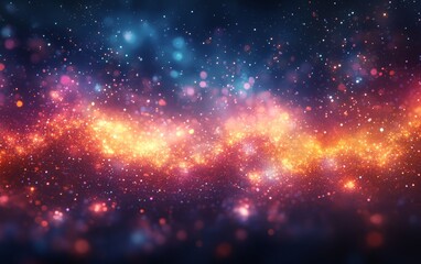 Fototapeta premium Abstract cosmic glowing particles background. Featuring cosmic glowing particles with vivid colors. Emphasizing depth and twinkling effects. Ideal for space and artistic themes.