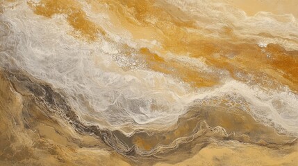 Obraz premium Abstract art painting in warm gold, beige, and white tones. The fluid design evokes a sense of movement and texture.