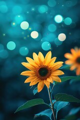 Obraz premium Sunflowers glowing under an aurora borealis-inspired sky