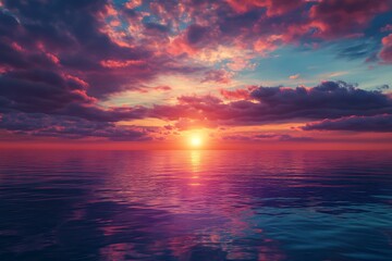 Obraz premium A breathtaking sunset over a serene lake with vibrant colors reflecting on the water