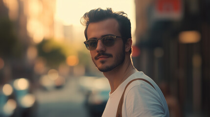 Stylish man exudes urban confidence in a casual portrait, blending modern elegance with effortless charm