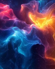 Fototapeta premium Abstract cosmic glowing veils background. Featuring cosmic glowing veils with bright colors. Emphasizing depth and radiant drapes. Ideal for space and artistic themes.