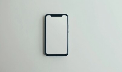 Smartphone mockup, blank screen, white background, minimal design, tech website