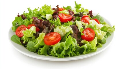 Fresh salad with cherry tomatoes on a white plate