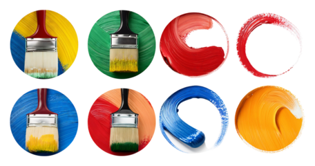 Colorful Paint Swatches with Brushes for Creative Projects and Artistry, isolated on transparent background