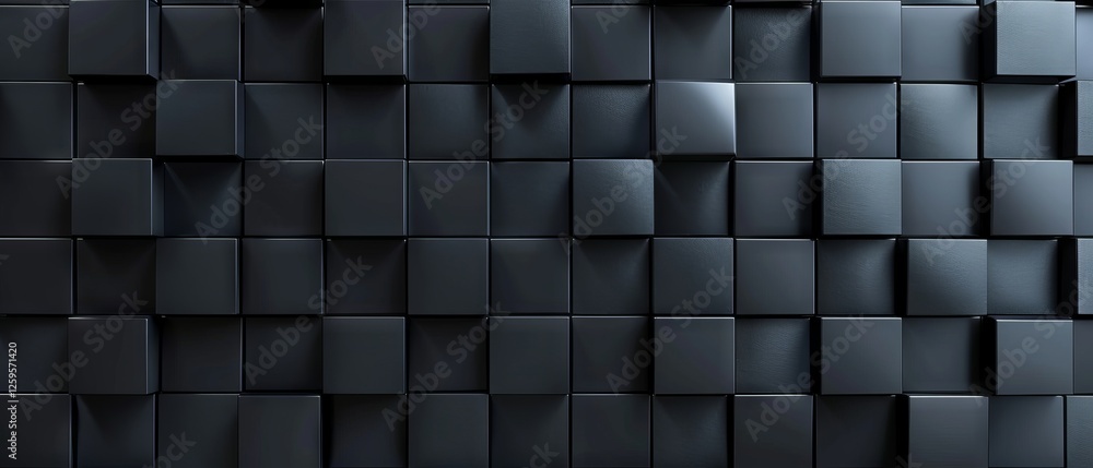 Poster abstract 3d rendering of a geometric pattern featuring black cubes arranged in a modern, minimalist 