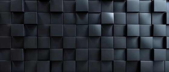 Abstract 3D rendering of a geometric pattern featuring black cubes arranged in a modern, minimalist design, ideal for backgrounds, textures, and creative projects