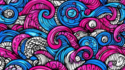 Colorful Abstract Waves with Intricate Patterns in Pink and Blue