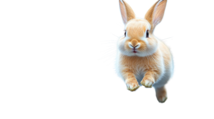 Leaping Bunny: A charming bunny is captured mid-leap against a bright backdrop, exuding energy and playfulness. Its long ears and fluffy fur add to its irresistible charm.