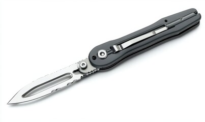 Obraz premium Tactical knife, studio shot, white background, sharp blade, survival tool, for outdoor gear catalogs