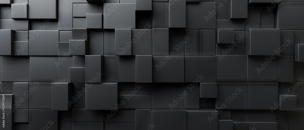 Poster abstract 3d rendering of a geometric pattern featuring black cubes arranged in a modern, minimalist 