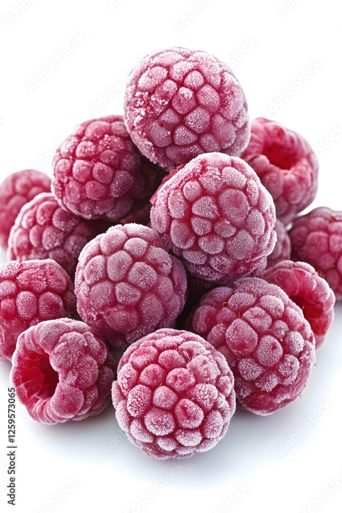 Poster heap of frozen raspberry delight freshness and coldness on a white background