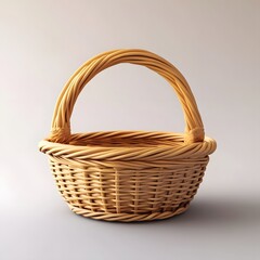 Minimalist 3D Wicker Basket Icon with Handle in Matte Finish for Home Decor and Product Designs