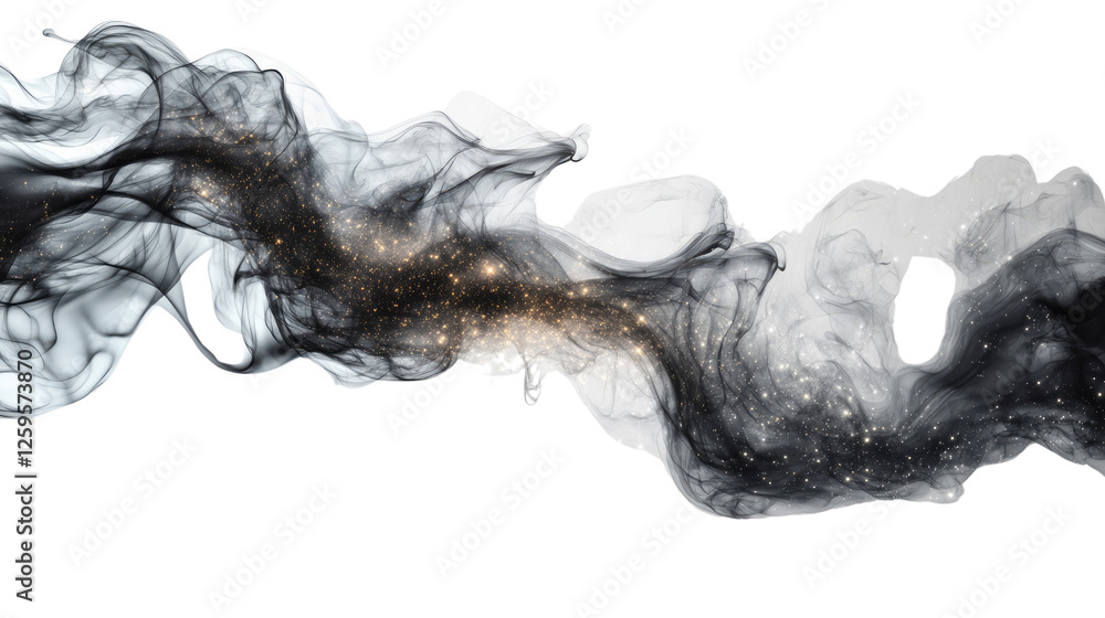 Aufkleber abstract smoke and sparkles: an artistic rendering of swirling black smoke infused with sparkling pa