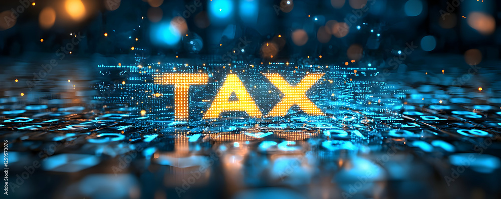 Poster abstract digital representation of tax concepts with glowing elements