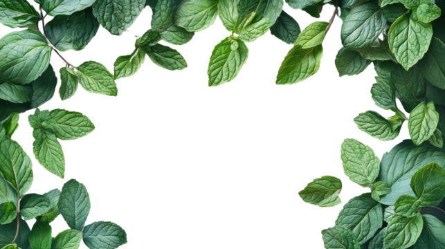 Botanical Border: A lush, natural frame of vibrant green leaves elegantly surrounds a blank space, offering a perfect backdrop for text or design elements, evoking a sense of freshness and vitality.