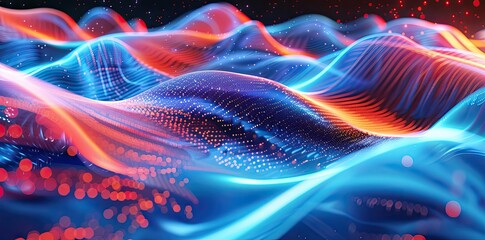 Fototapeta premium Abstract background with wavy pattern and glowing lights