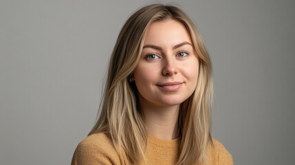 Fototapeta premium Beautiful Young Woman Portrait Blonde Hair Natural Smile Studio Shot Girl Face Lady Girl Model Photo